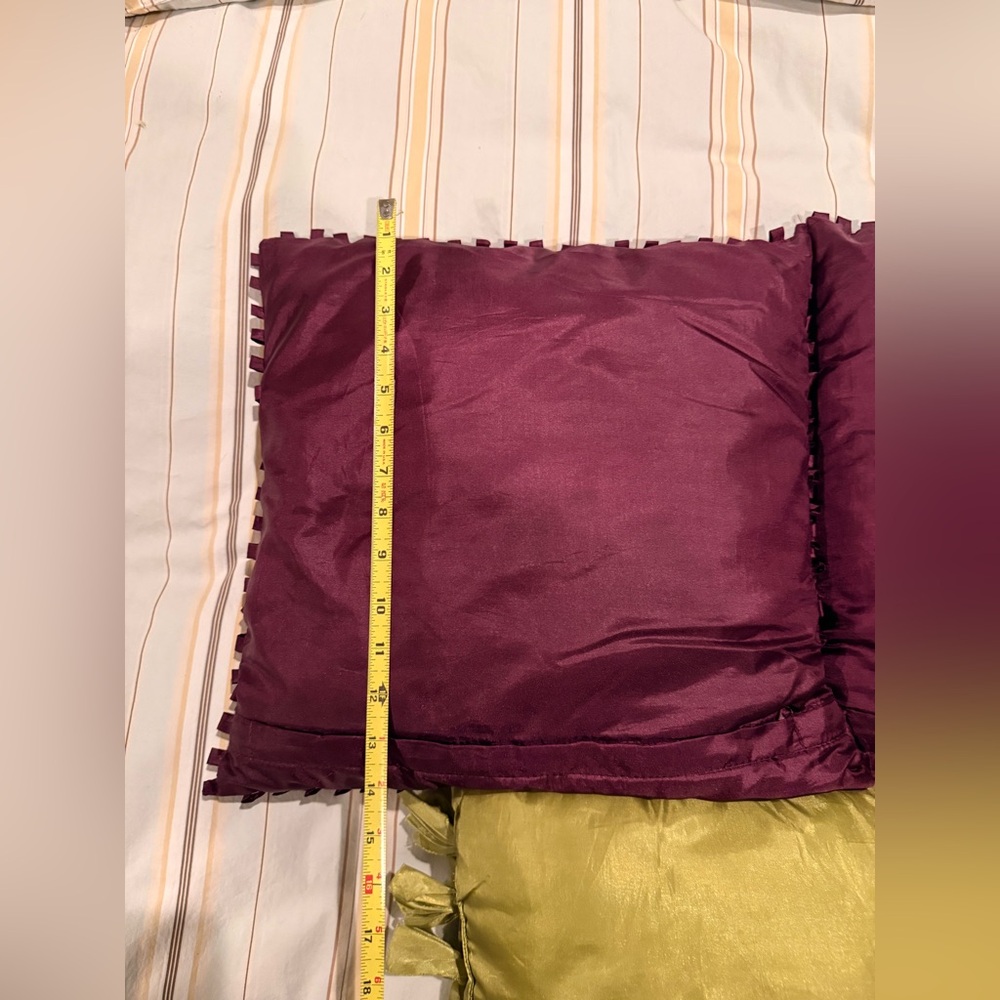 Boho Throw Pillow Bundle - Green Fringe & Textured Purple (Set of 3) - Picture 6 of 9